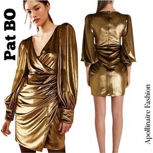 Pat BO VELVET GOLD METALLIC MINI DRESS NWT SIZE 8